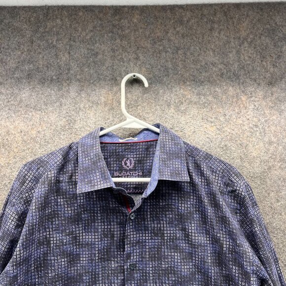Bugatchi Shirt Men XL Blue Button Down Preppy Dress Shaped Fit Classic Geometric - Picture 6 of 10